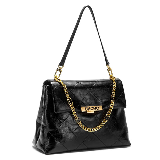 Women's Tote Bag 2026 Spring/Summer New Single Shoulder Bag Simple Black Diamond Grid Pattern Handbag