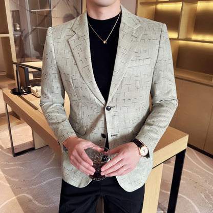 High Quality Jacquard Suit Jacket for Men 2025 Fashion Korean Style Slim Fit Business Casual Wedding Social Dress Coats 4XL-M
