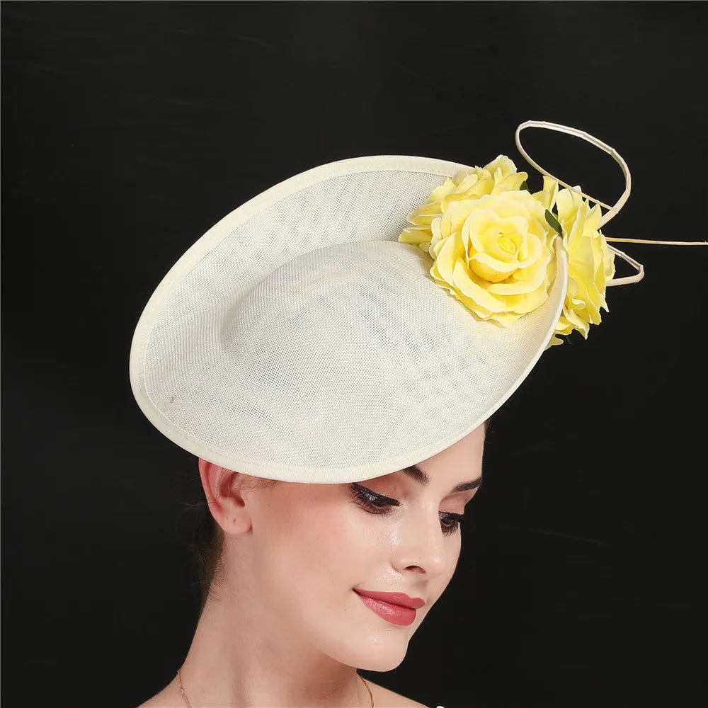 Gorgeous Formal Dress Wedding Fedora Cap Women Big Derby Headpiece Flower Fashion Fasinator Hat Handmade Occasion Millinery Cap