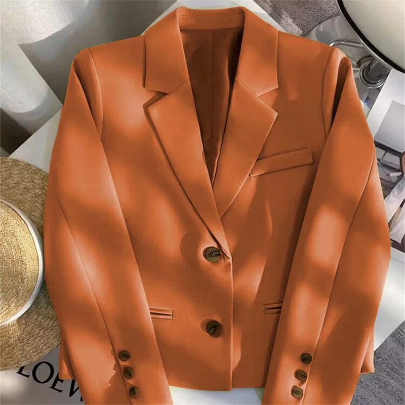 Black Cropped Blazers Woman Trend 2025 New All-match Notched Collar Crop Jacket Women Korean Chic Single Button Suit Coat Tops