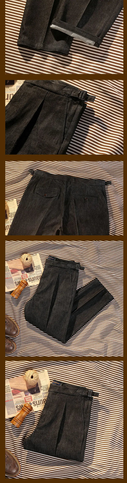 Italian Vintage Paris Button Loose Tapered Casual Pants Neapolitan Western Pants Washed Jeans Customizable