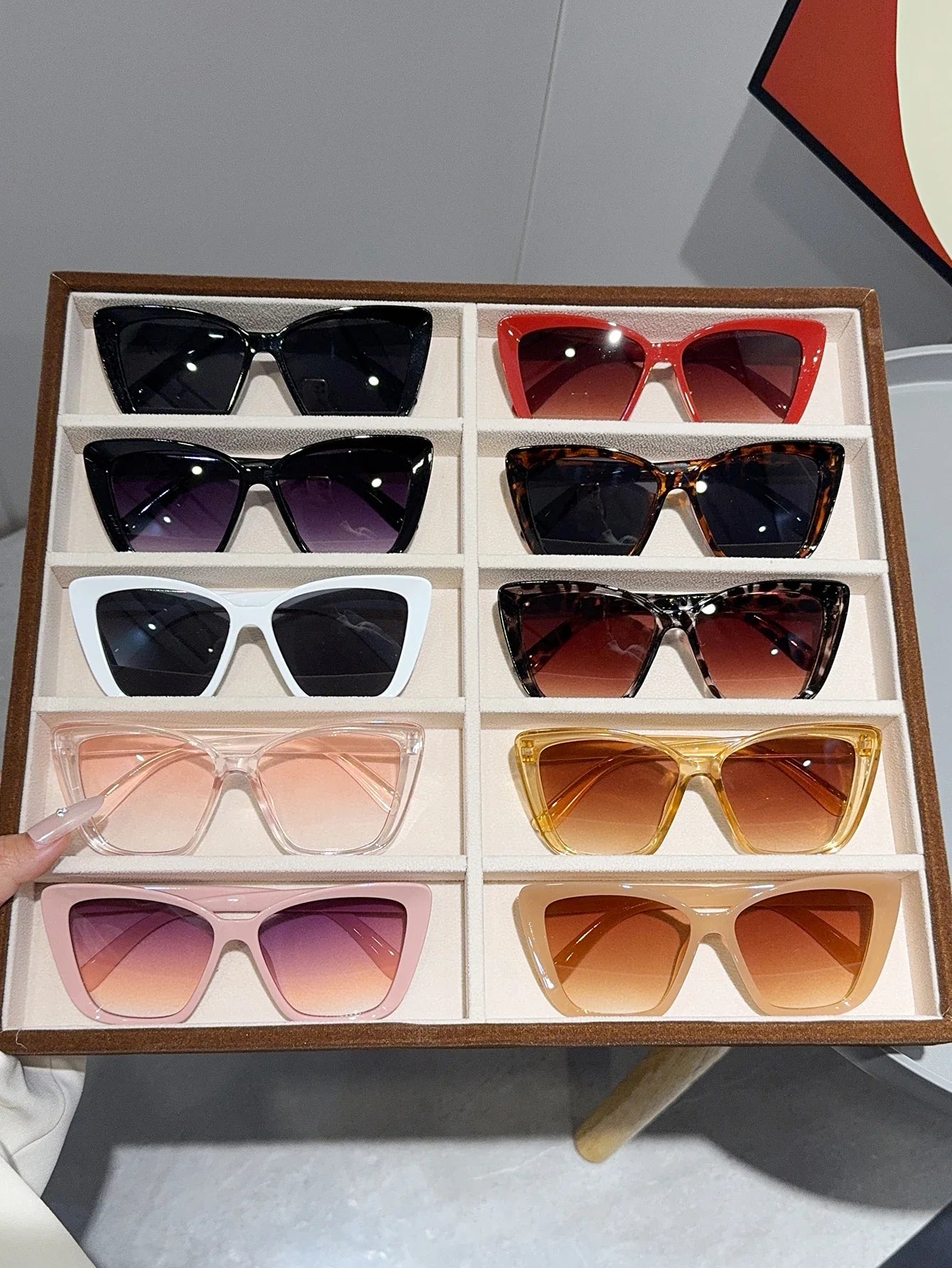 10Pcs Women's Cat Eye Frame Fashion Glasses Simple and High-End Dopamine Color Stunning Combination Set Suitable for Daily Use