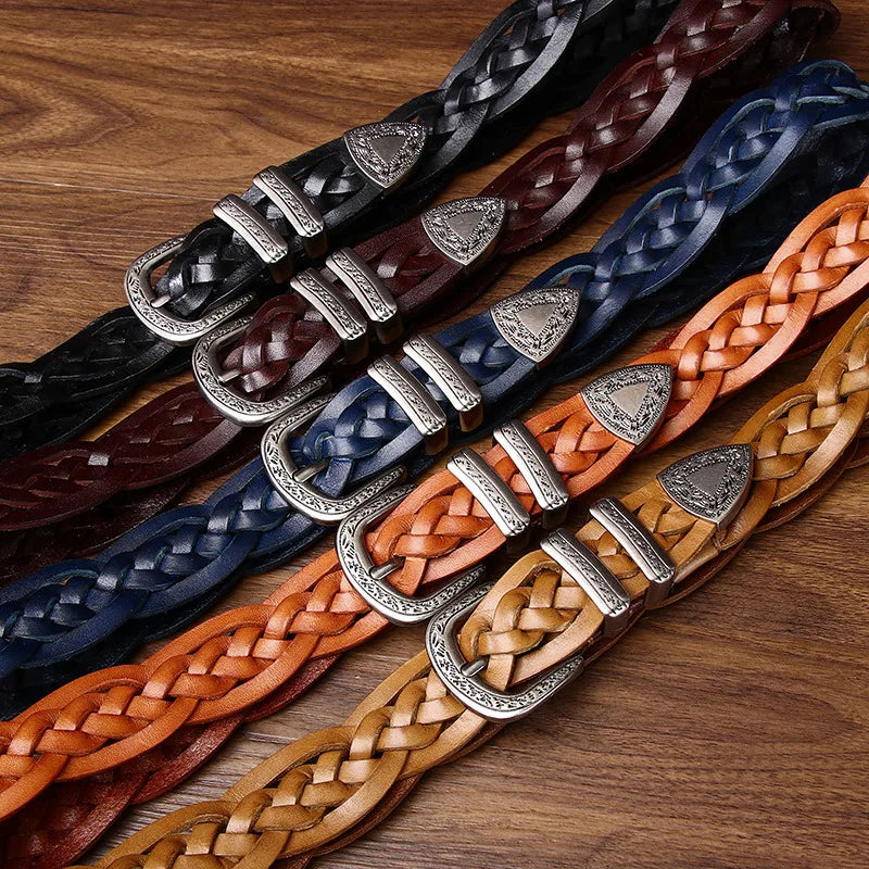 3.2CM Cowhide High Quality Genuine Leather Belts for Men Women Hand Woven Belt Strap Male Pin Buckle Jeans Cowboy Cintos Luxury