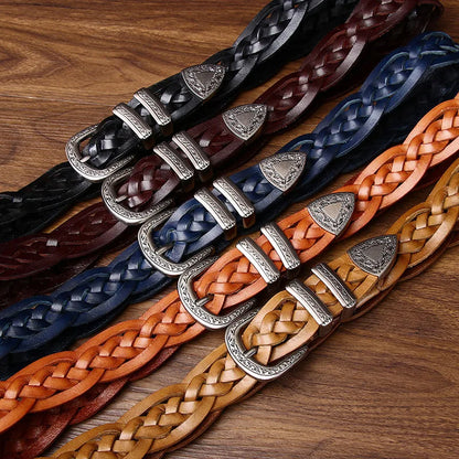 3.2CM Cowhide High Quality Genuine Leather Belts for Men Women Hand Woven Belt Strap Male Pin Buckle Jeans Cowboy Cintos Luxury