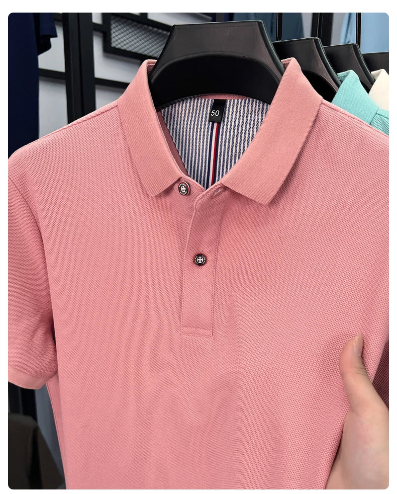 100% pure cotton high-end short sleeve polo shirt men's summer fashion new breathable Korean business casual golf brand T-shirt