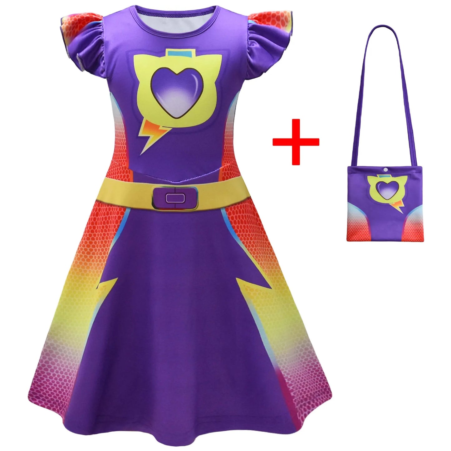 Children's SuperKitties Dresses Super Kitties Cosplay Costume Girls Flying Sleeves A-Line Dress Bag Mask Carnival Birthday Gift