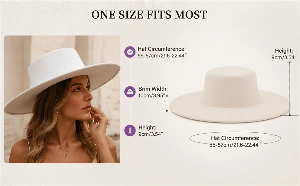 Elegant Women Men Flat Top Wide Brim Fedora Hat Autumn Winter Fedoras Boater Hat Church Panama Hats