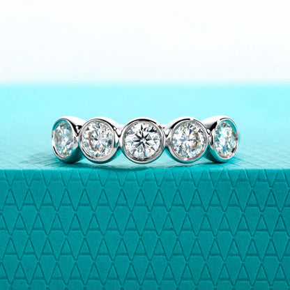 4mm 1.5cttw Moissanite Wedding Bands 925 Sterling Silver Half Eternity Bezel Rings for Women Jewelry Wholesale
