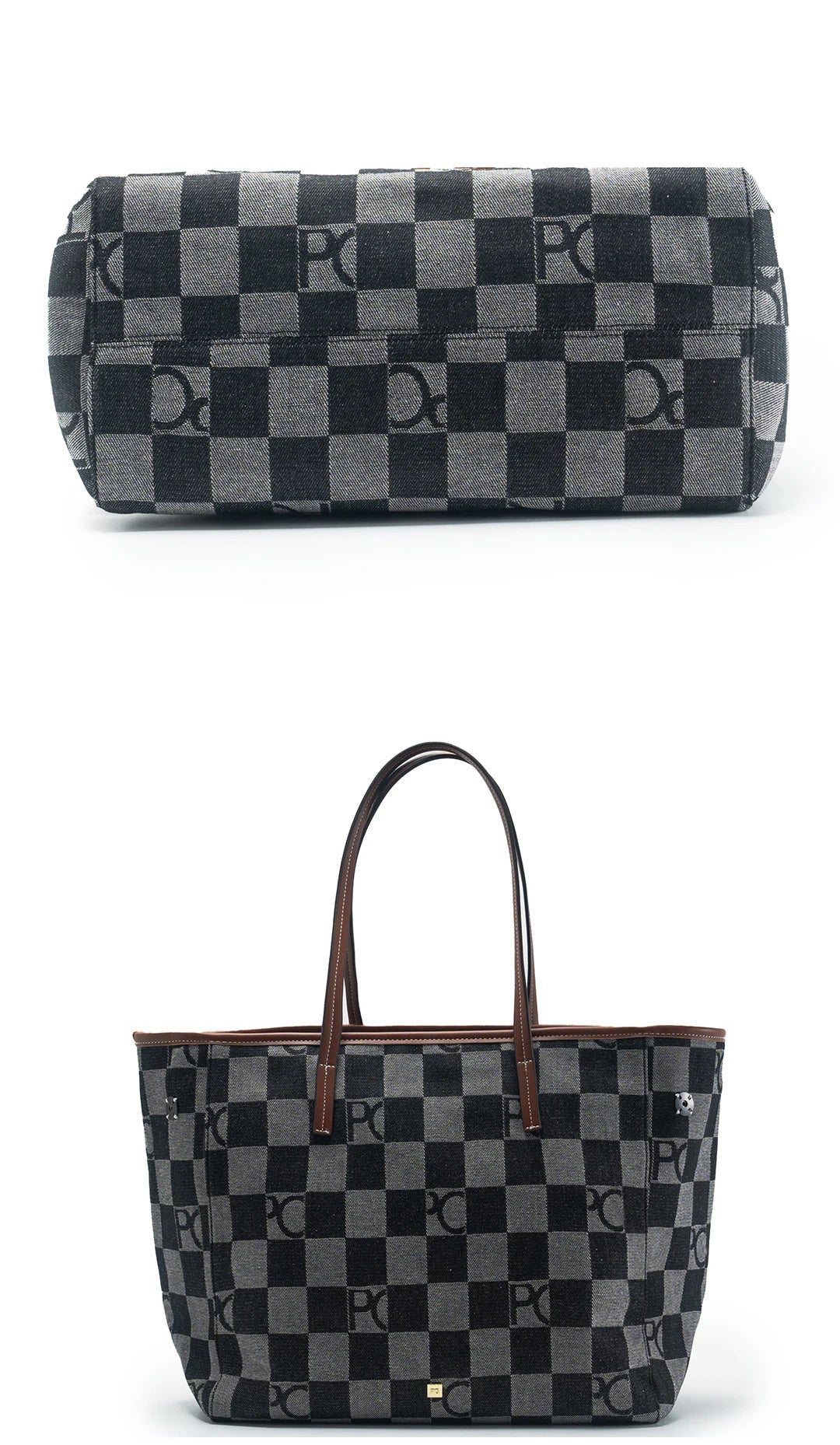 Lady Shoulder Bag Denim Checkerboard Design Light Luxury Large Capacity Simple Trendy Cool Texture Daily Commute Handbag