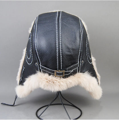 2026 Fashion Men's 100% Natural Rabbit Fur Bomber Hats Winter Russian Man Warm Real Sheepskin Leather Hat Male Real Fur Caps