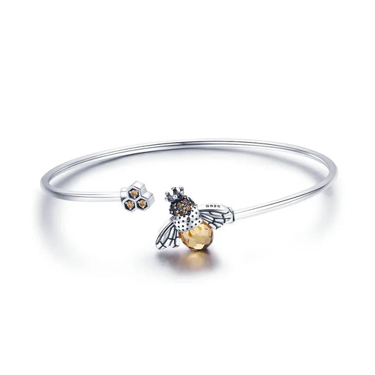 Bracelet jonc en argent sterling 925 avec abeille jaune en cristal, bracelet mignon insecte pour femmes, cadeau d'anniversaire, bijoux fins SCB104