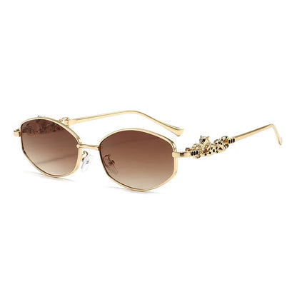 Punk Women's Retro Metal Frame Sunglasses Leopard Head Decor UV400 Shades Fashion Gradient Sun Glasses for Street & Vacation