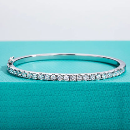 3mm Half Eternity Moissanite Bracelet 925 Sterling Silver 18K White Gold Plated Bangle for Women Jewelry Gifts