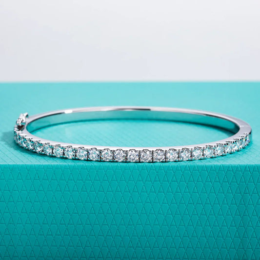 Bracelet de Moissanite Semi-Éternité 3 mm, en Argent Sterling 925 Plaqué Or Blanc 18 carats, Jonc pour Femme, Cadeau Bijoux