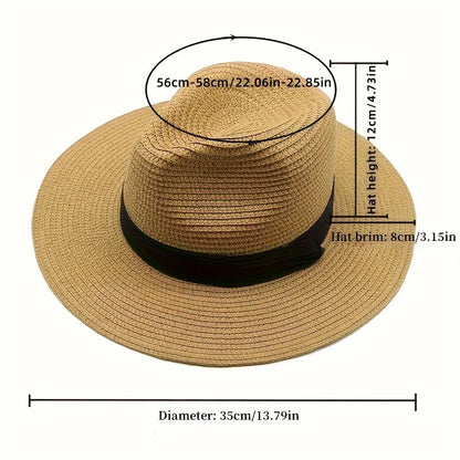 Fashion Men Straw Hat For Women Summer Trendy Beach Sun Hats Solid Color Fedoras Ribbon Casual Cowboy Jazz Cap Gangster Cap Male