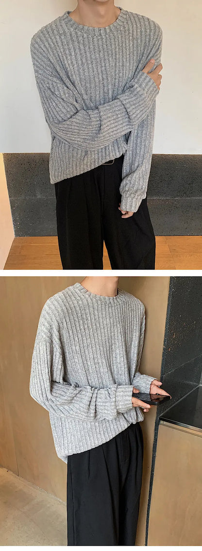 Autumn Long Sleeved T-shirt Men Oversized Fashion Casual Striped T Shirt Men Streetwear Korean Loose Round Neck Tshirt Mens Top