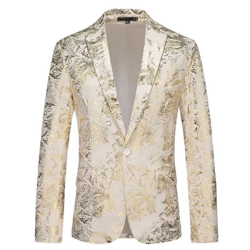 Off-white Men's Long Sleeve Suit Jacket, Gold Printed Party Coat, Asian Size Blue Blazers, Red and Silver Tops.