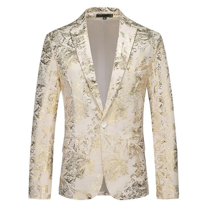 Off-white Men's Long Sleeve Suit Jacket, Gold Printed Party Coat, Asian Size Blue Blazers, Red and Silver Tops.
