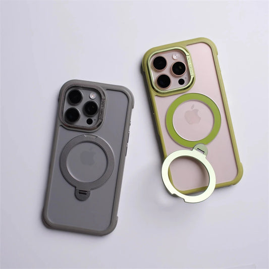 360° Magnetic Rotatable Holder Shockproof Case For iPhone 17 16 Pro Max 15 14 13 Transparent For MagSafe Wireless Charge Cover