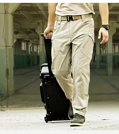 Men's Tactical Cargo Pants Military Style Joggers with Multiple Pockets Outdoor Elastic Waist for Spring Autumn Hiking Camping