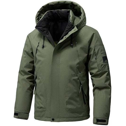 Thick Padded Waterproof Jacket Men Outdoor Softshell Zip Up Hooded Jacket Windbreaker Hiking Camping Coat Autumn Winter Overcoat