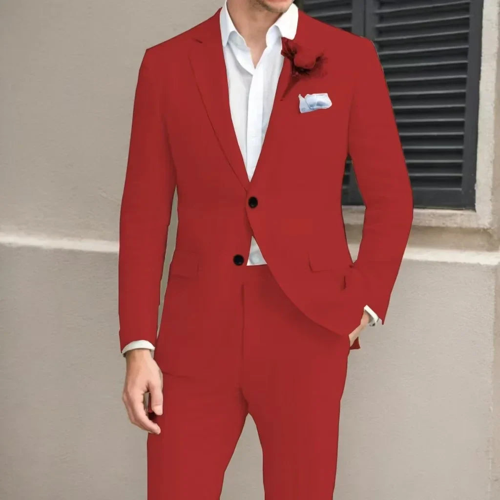 Men's High-Quality Linen Suits Notched Lapel 2-Piece Blazer And Pants Lightweight Summer Business Casual Beach Tuxedo Set