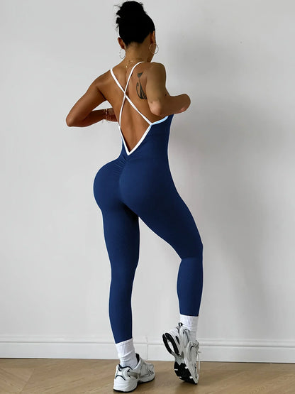 Pink Sports Jumpsuit Girls Running One Piece Bodysuit Workout Rompers Women Overalls Sportswear Fitness Yoga Suit