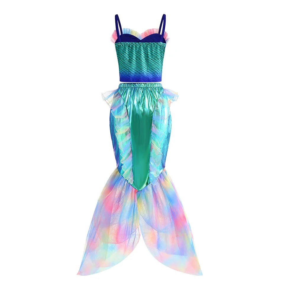 2024 NEW Two Pieces Mermaid Dress up Top and Tail Skirt Girls Off Shoulder Princess Dress Ariel Role Play Kids Halloween Apparel