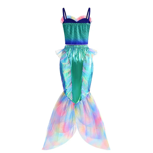 2024 NEW Two Pieces Mermaid Dress up Top and Tail Skirt Girls Off Shoulder Princess Dress Ariel Role Play Kids Halloween Apparel