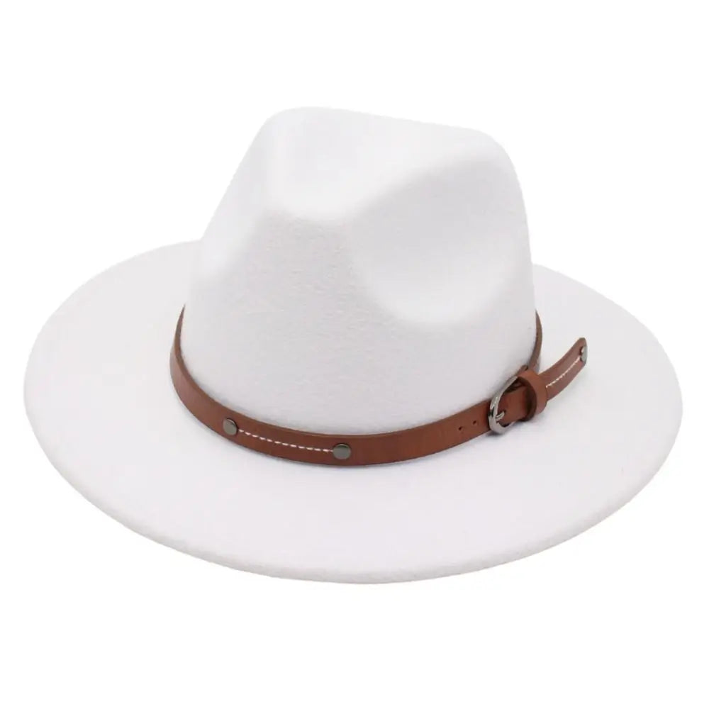 With Belt Buckle Felt Fedora Hats Fashion Vintage Wide Brim Panama Cap Soft Elegant Cowboy Cap Men Women