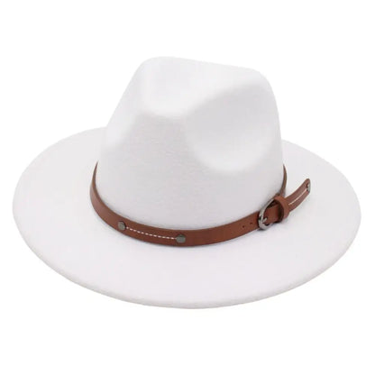 With Belt Buckle Felt Fedora Hats Fashion Vintage Wide Brim Panama Cap Soft Elegant Cowboy Cap Men Women