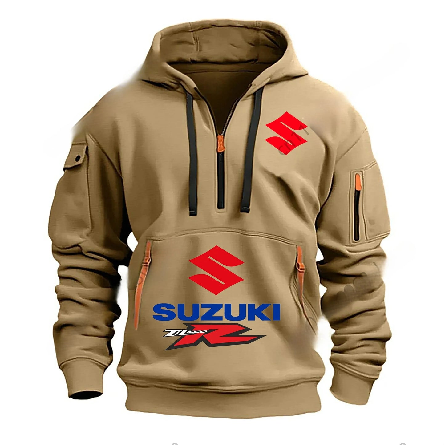 men's half-zipper long-sleeved hoodie, workwear, multi-pocket running, fitness and sports jacket for autumn and winter