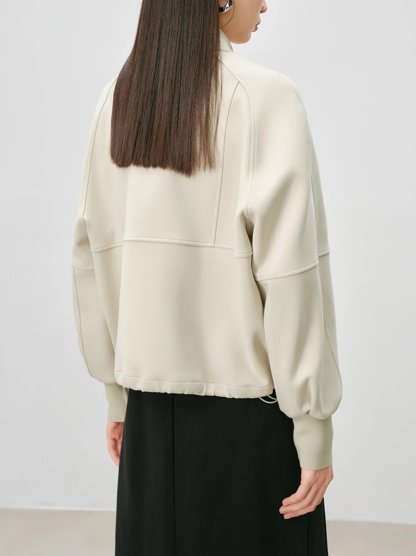 Stand Collar Women Casual Coats Oatmeal Zip-up Cropped Sweatshirt Jacket 2024 Autumn Cotton Short Sweatshirts 24ZQ94212