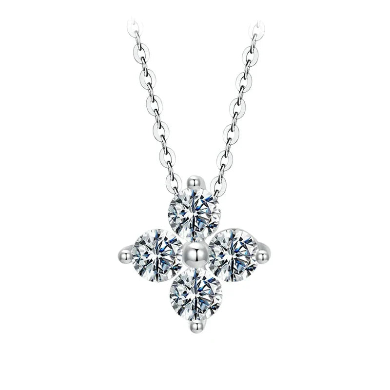 Shiny Moissanite Flower Pendant Necklace For Women Wedding Party S925 Silver with White Gold Plating Jewelry MSN038