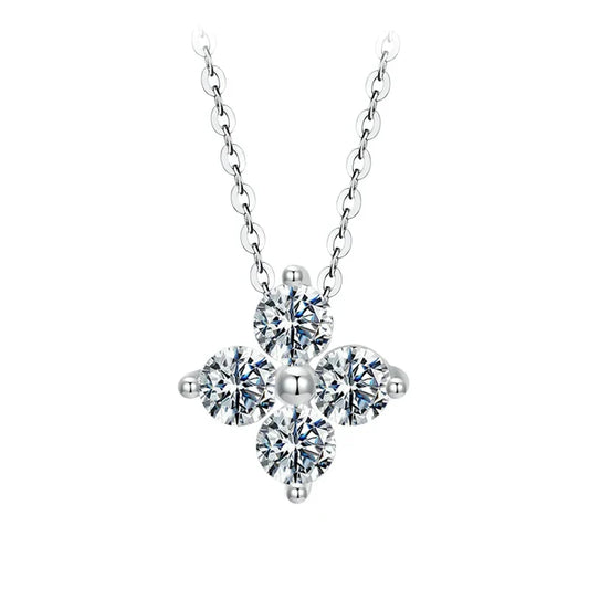 Shiny Moissanite Flower Pendant Necklace For Women Wedding Party S925 Silver with White Gold Plating Jewelry MSN038