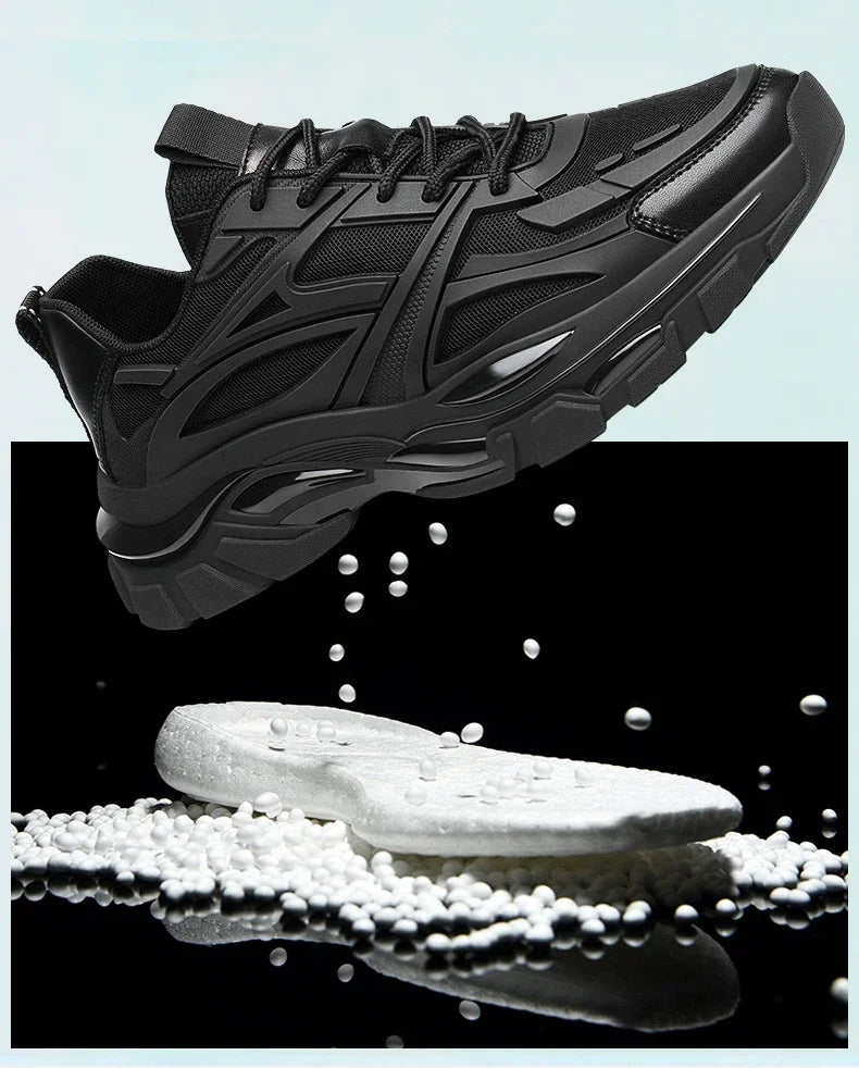 Four Seasons Thick and height-increasing sports shoes, men's genuine leather mesh casual men's shoes, trendy shoes