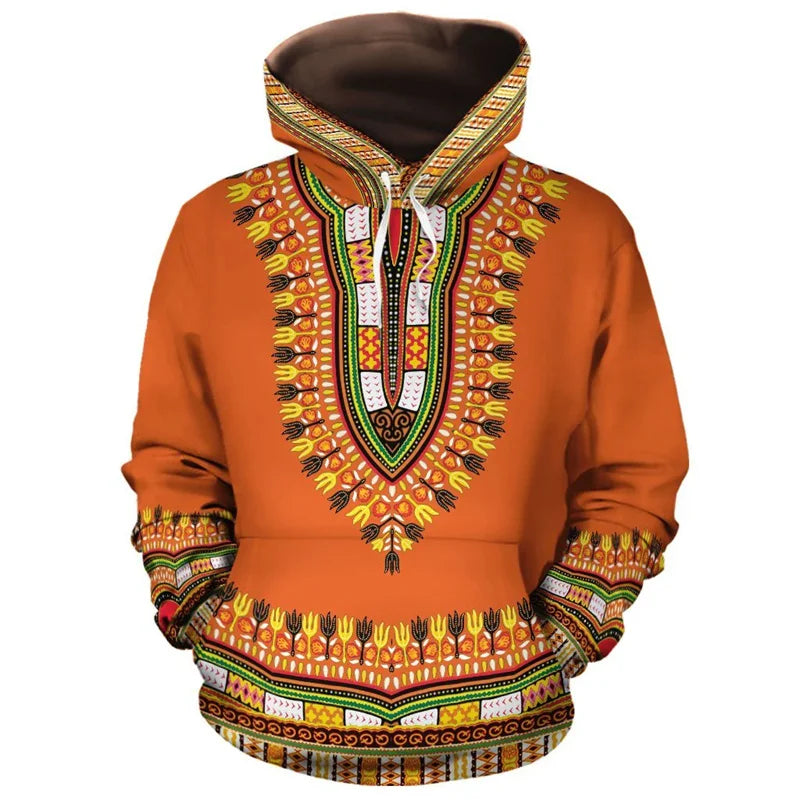 African Ethnic Tribes Unique Graphic Hoodie For Men Ethnic Printed Clothing Hooded Coat Loose Harajuku Street Vintage Hoodies
