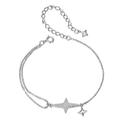 925 Sterling Silver Dainty Starlight White Gold Plated Stackable Bracelet for Women, Adjustable Link Chain CZ Bracelets