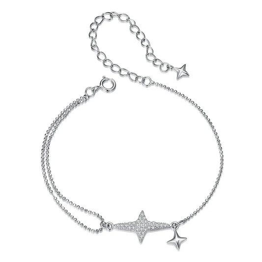 Bracelet réglable empilable en argent sterling 925, délicat, plaqué or blanc, avec chaîne à maillons, pour femmes