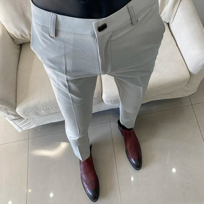 Men Suit Pant 2025 Autumn Solid Elastic Waist Dress Pants Calça Masculina Men Slim Business Office Social Ankle Length Trousers
