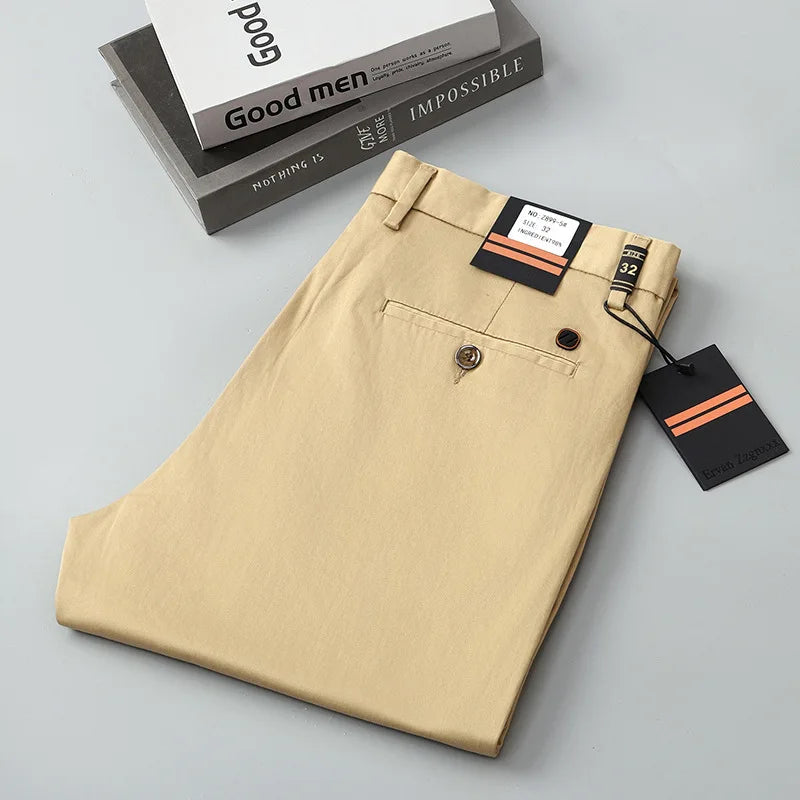 97% Cotton Straight Casual Pants Business formal Black Blue Stretch Mens Trousers Khaki Brown Mens Pants