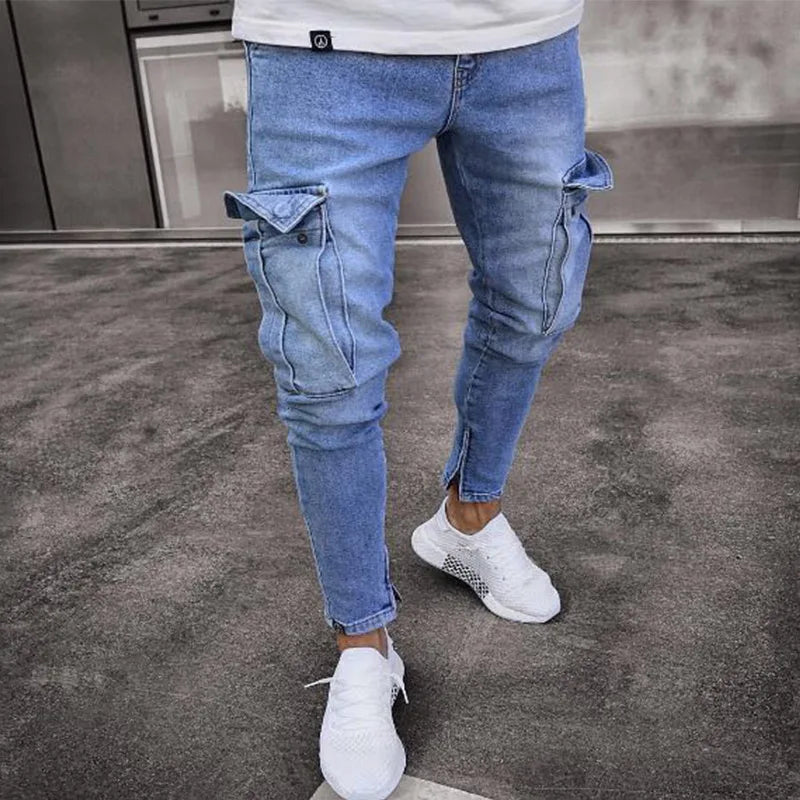 New Spring New Hot Sale Stretch Men's Jeans Fashion Trendy Casual Knee Wear-Resistant Comfortable Zipper Feet Skateboard Pants
