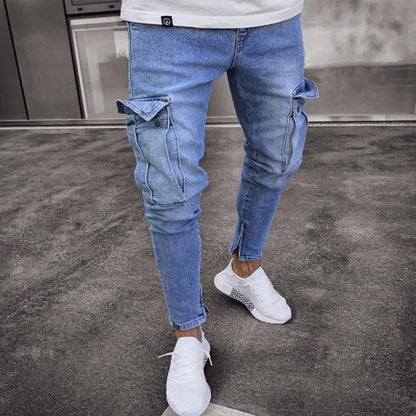 New Spring New Hot Sale Stretch Men's Jeans Fashion Trendy Casual Knee Wear-Resistant Comfortable Zipper Feet Skateboard Pants