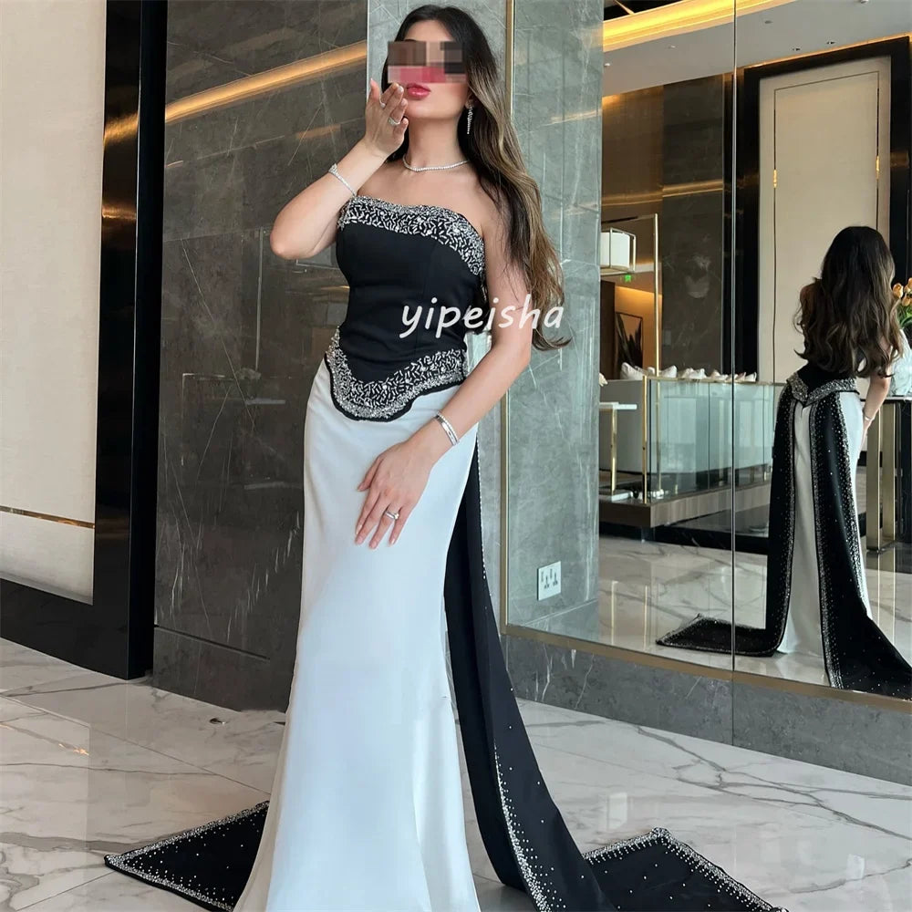 Customized Intricate Sparkle Pleat Beading Sequined Straight Strapless Long Dresses Bespoke Occasion Dresses Sizes Available