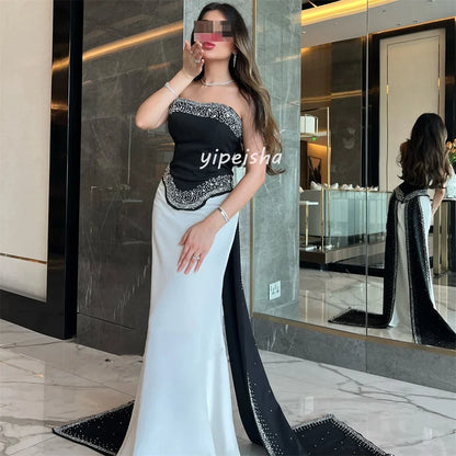 Customized Intricate Sparkle Pleat Beading Sequined Straight Strapless Long Dresses Bespoke Occasion Dresses Sizes Available
