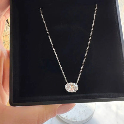 East West Oval Cut Moissanite Pendant Necklace for Women 1/2carat Solitaire Diamond Neck Chain 925 Sterling Silver Fine Jewelry