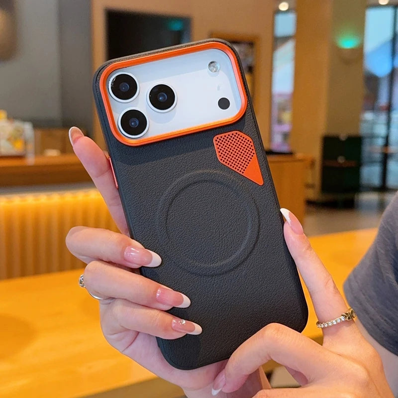 Iphone 17 Pro Máx Case ELVEV Magnetic Luxury PU Leather Heat Dissipation Protection Cover for iPhone 17, Air