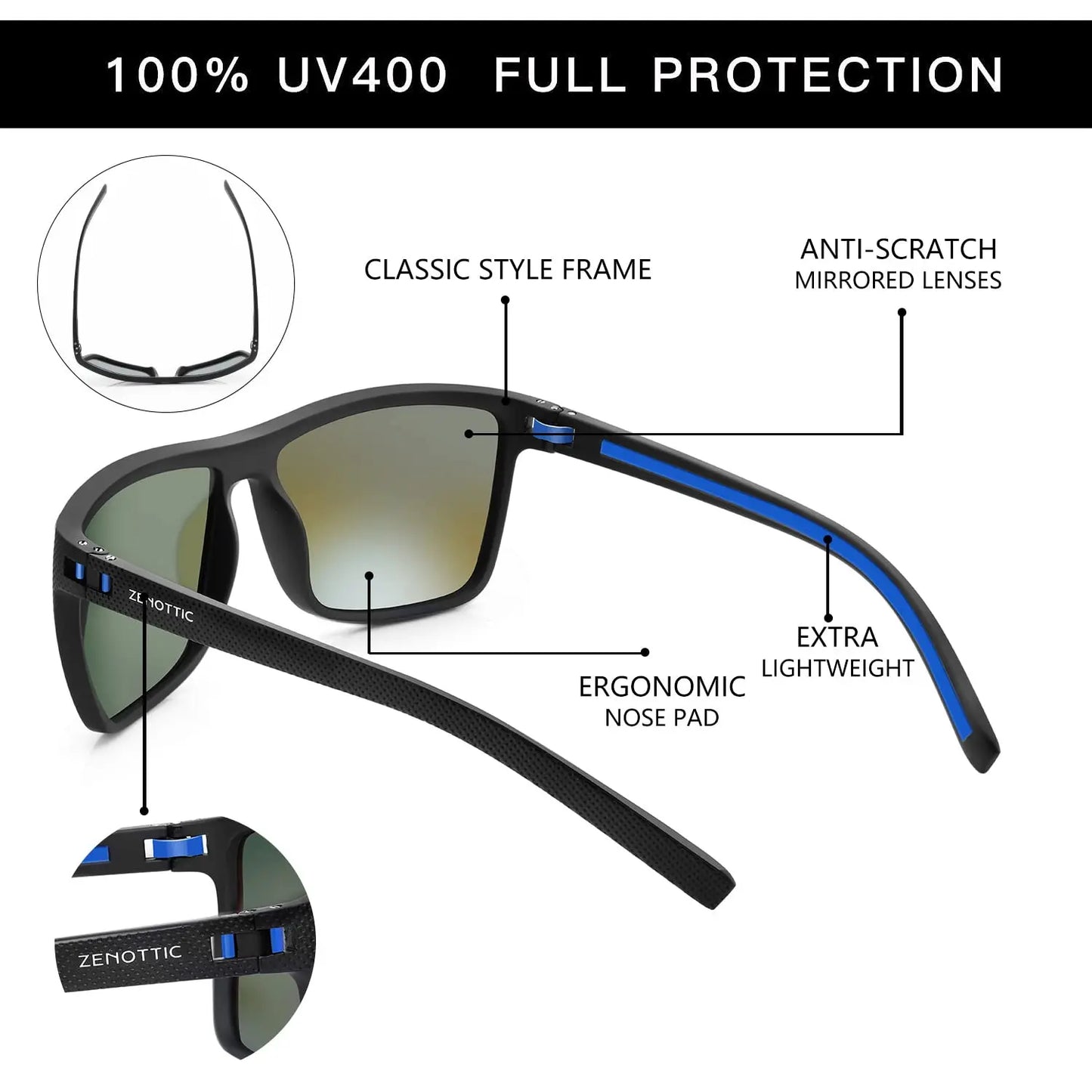 Polarized Sunglasses for Men Shades Lightweight TR90 Frame UV400 Protection Square Outdoor Trave Driving Sun Glasses