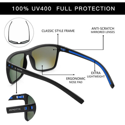 Polarized Sunglasses for Men Shades Lightweight TR90 Frame UV400 Protection Square Outdoor Trave Driving Sun Glasses
