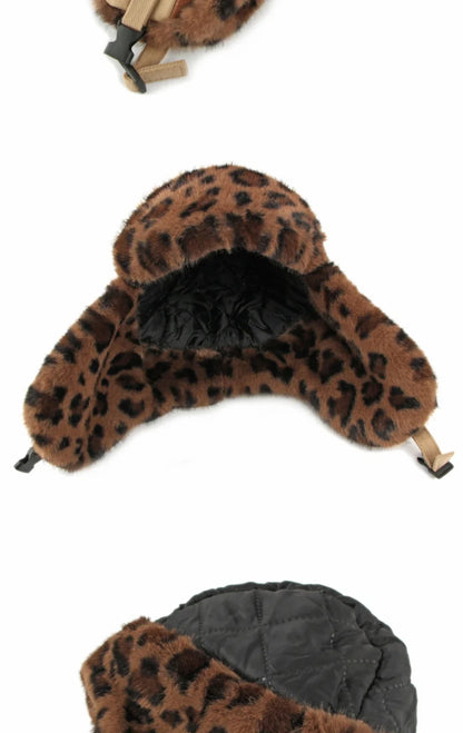 Bomber Hat Men Women Thick Warm Winter Hat Leopard Fur Earflap Cap Male Female Russian Hat Windproof Snow Ski Trapper Cap